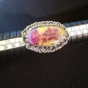 Sz 9 - Yellow Pink & Purple Solar Quartz Ring - Stamped 925